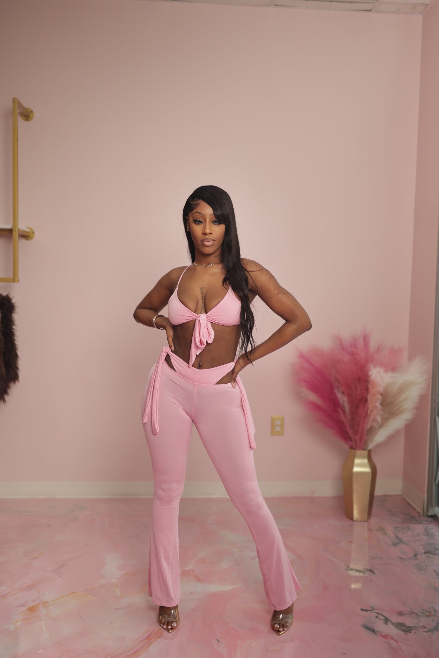 Bow Cut-Out Sexy Pants Set